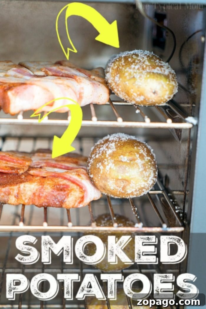 Your Free Printable Meat Smoking Temperature Guide 3 Deliciously smoked baked potatoes, a perfect side dish for any barbecue meal.