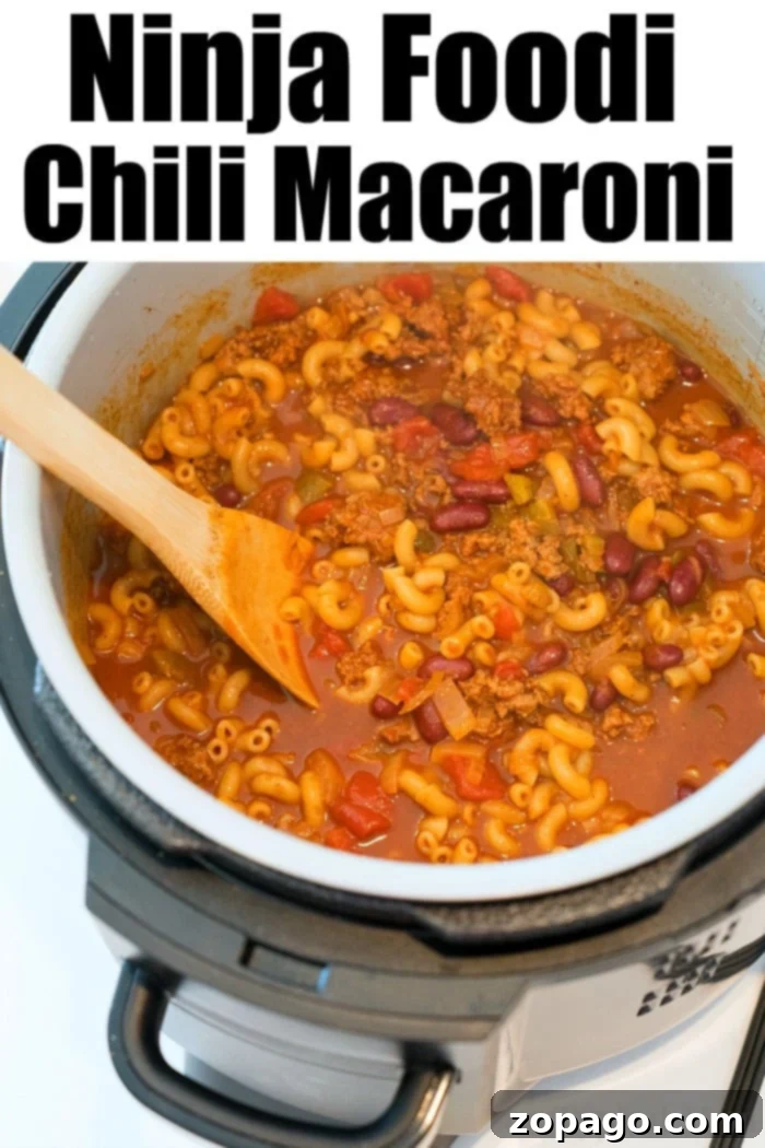 Ninja Foodi chili mac is so good! Packed with flavor and taking only 20 minutes to make in your Instant Pot or Ninja Foodi, you'll love it! #instantpotrecipes #instantpot #thetypicalmom #ninjafoodirecipes #ninjafoodi #chilimac #cheesy #casserole #pasta A generous serving of Ninja Foodi chili mac, featuring tender pasta, rich chili, and melted cheese, ready to be enjoyed.