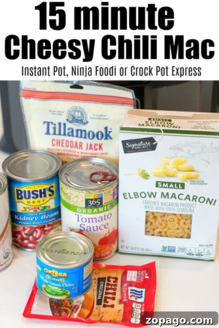 Instant Pot cheesy chili mac is so good! Packed with flavor and taking only 20 minutes to make in your Instant Pot or Ninja Foodi, you'll love it! #instantpotrecipes #instantpot #thetypicalmom #ninjafoodirecipes #ninjafoodi #chilimac #cheesy #casserole #pasta A vibrant close-up of pressure cooker cheesy chili mac, rich with pasta, beans, and melted cheddar, ready to be served.