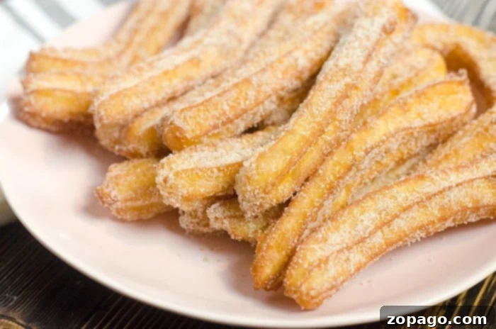Delicious Homemade Churros 6 A vibrant close-up of freshly made Mexican churros, generously coated in cinnamon sugar, showcasing their signature ridged texture.