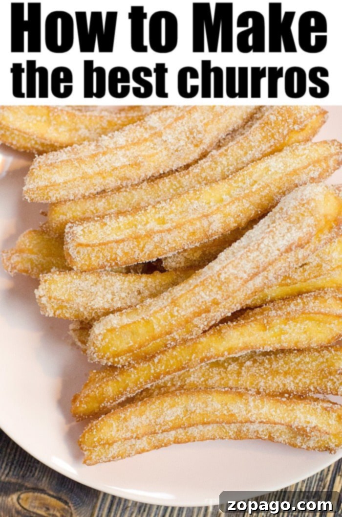 Best churros recipe is here! How to make this popular Mexican dessert at home with just a few ingredients so your family can enjoy them as much as mine did. #churros #homemade #dessert #mexican #spanish A stunning stack of golden-brown homemade churros, generously coated in cinnamon sugar, with a vibrant and inviting appeal. This image represents the best churros recipe, perfect for any occasion.