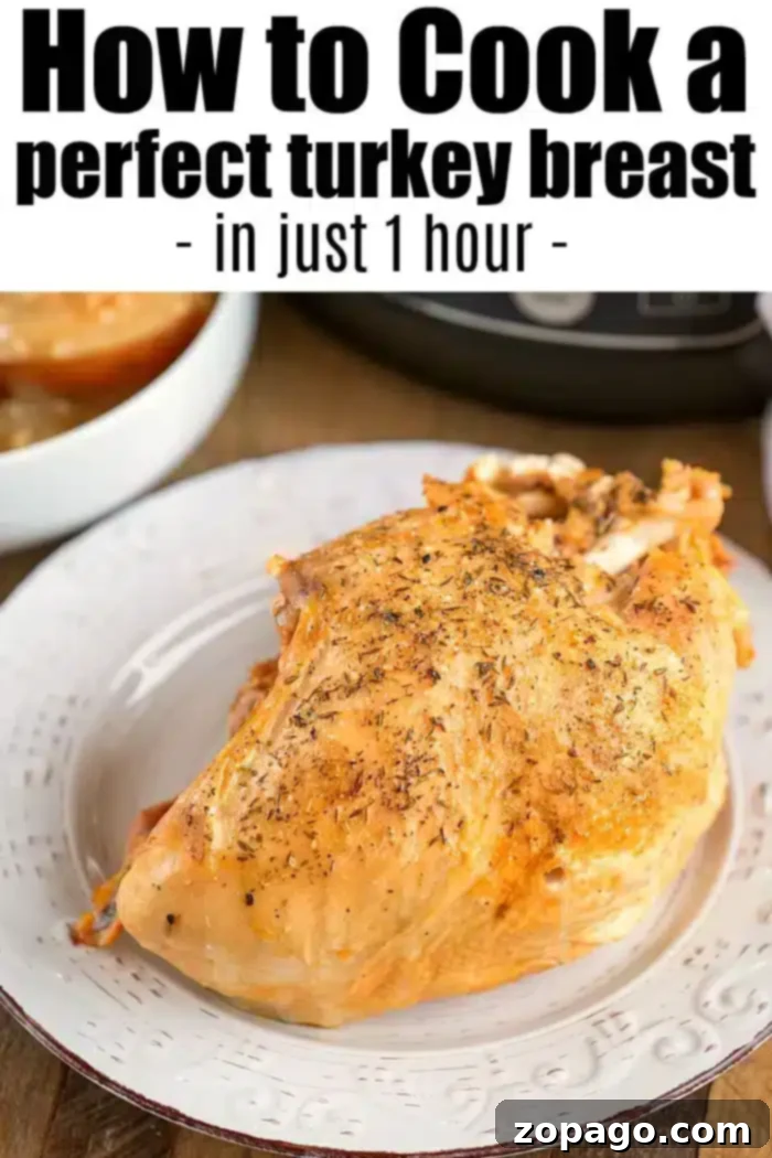 A perfectly cooked Ninja Foodi turkey breast, showcasing its tender texture and golden-brown skin.