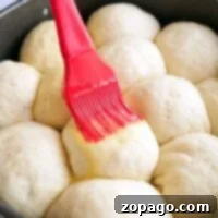 Whip Up Delicious Dinner Rolls 4 Unbaked dinner rolls rising in a round pan, ready for an egg wash.