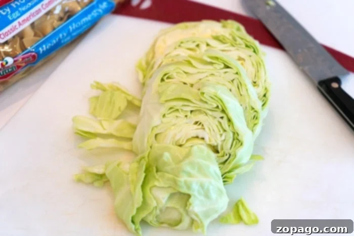 Easy cabbage and noodles recipe for your Instant Pot. A pressure cooker pot filled with a delicious mixture of sautéed cabbage, tender egg noodles, and crispy bacon, ready for the next cooking stage of this comforting one-pot meal.