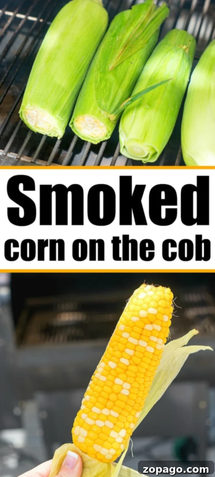 Smoked corn on the cob seasoned with herbs and butter.