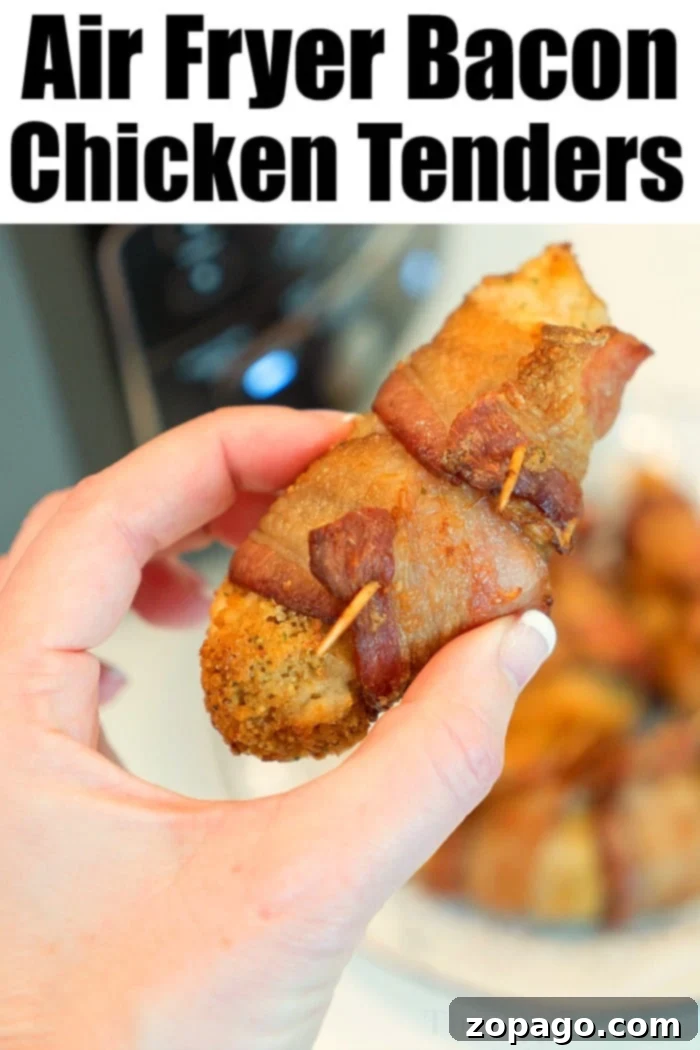 Air fryer chicken tenders wrapped in bacon are here for you to enjoy tonight! Easy 20 minute air fryer dinner idea even the kids will love. #airfryerrecipes #airfryer #ninjafoodi #chickentenders #chicken #homemade #chickenstrips #thetypicalmom #bacon Ninja Foodi chicken tenders served with dipping sauce