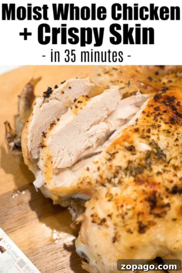 Ninja Foodi chicken recipe for tender meat and crispy skin using pressure cooker and air fryer functions. #ninjafoodi #ninjafoodirecipes #pressurecooker #airfryer #chicken #wholechicken #keto #thetypicalmom Close-up of moist, perfectly cooked chicken breast after Ninja Foodi preparation, showing tender texture.