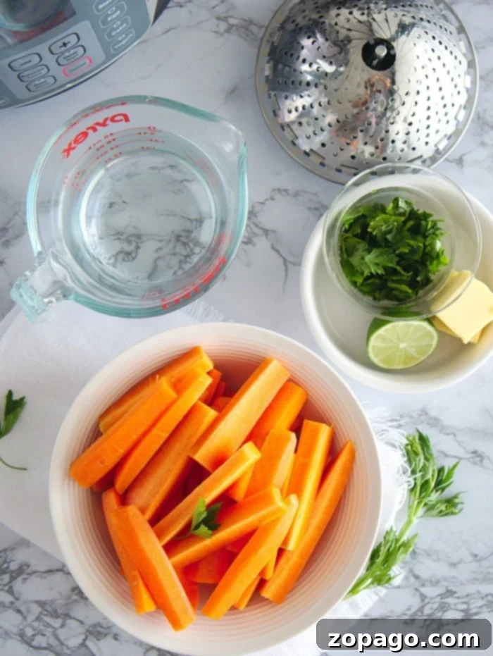 Instant Pot carrots can be made savory or sweet and come out perfectly tender every single time. Close-up of vibrant, perfectly steamed Instant Pot carrots in a bowl.