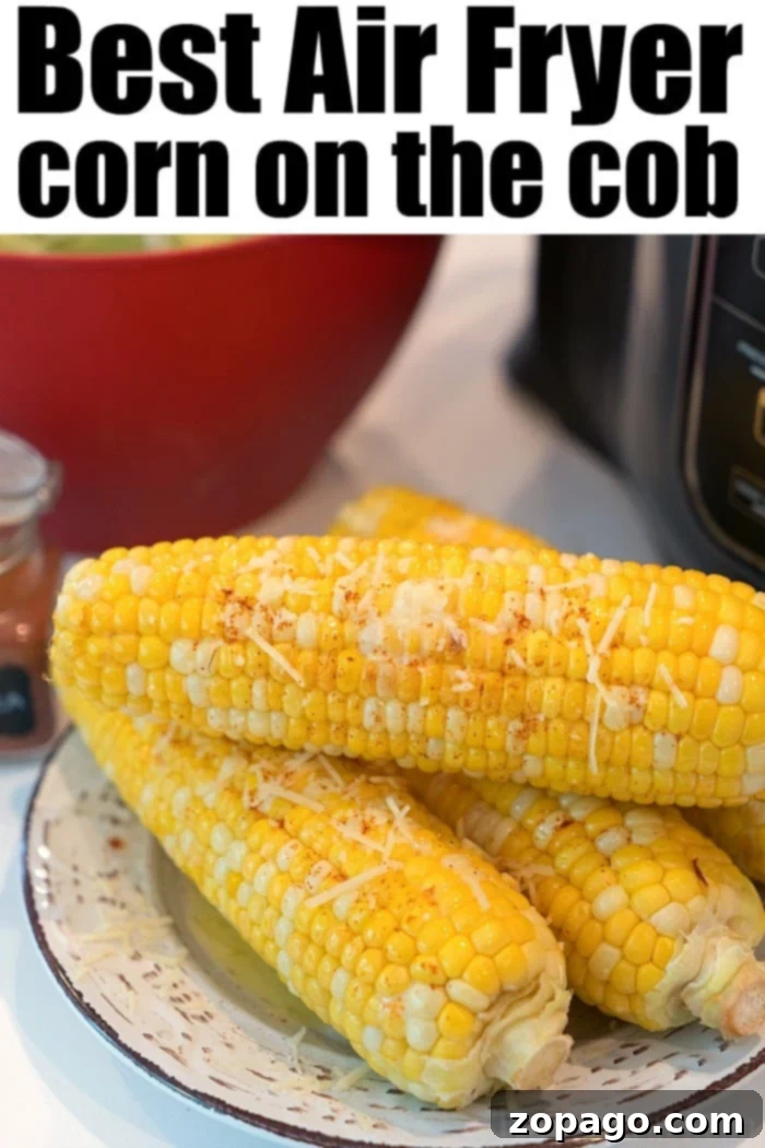 Air fryer corn on the cob fresh or frozen is cooked to perfection in your Ninja Foodi or other brand in just minutes! Tender kernels, perfect side dish! Delicious air fryer corn on the cob with toppings