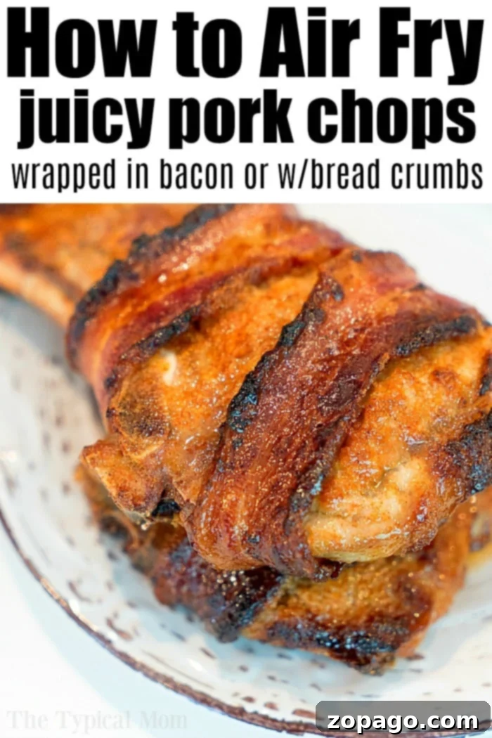 Pork Chops in Bacon Blankets 2 Air Fryer Pork Chop Recipe: One bacon-wrapped with no breading, and another lightly breaded, both fantastic for dinner!
