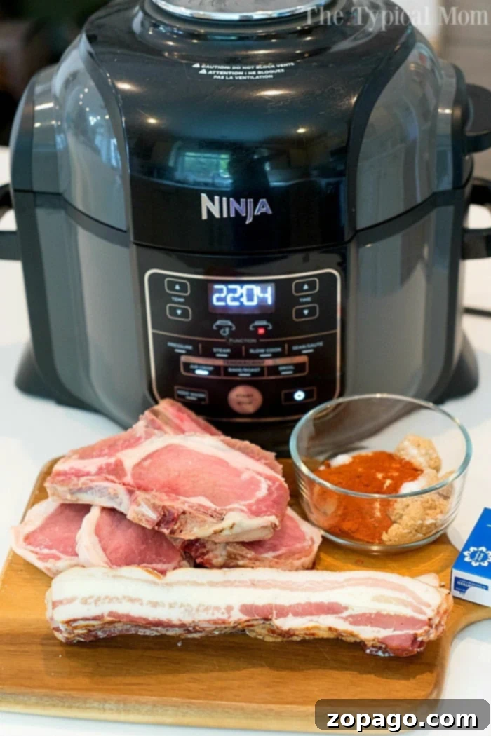 Ninja Foodi Air Fryer Pork Chop ideas: Unbreaded bacon-wrapped and lightly breaded options, perfect for dinner. #porkchops #airfryer #airfryerrecipe #ninjafoodi #ninjafoodirecipes #breaded #bacon Ninja Foodi Bacon Wrapped Pork Chops