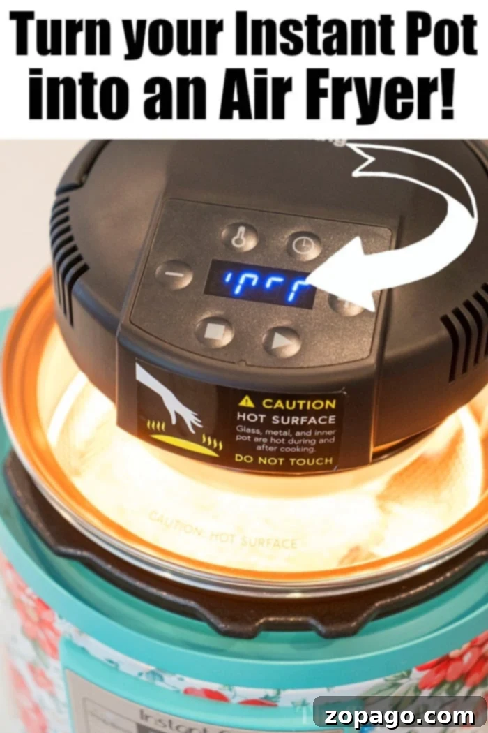 Instant Pot becomes an air fryer instantly with this versatile lid! #instantpot #airfryer #mealthy #crisplid #insantcrisp #lid #top Air fryer lid transforming an Instant Pot