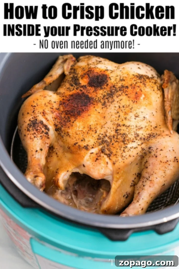 Delicious rotisserie-style Instant Pot chicken made with the CrispLid top! CrispLid chicken in Instant Pot