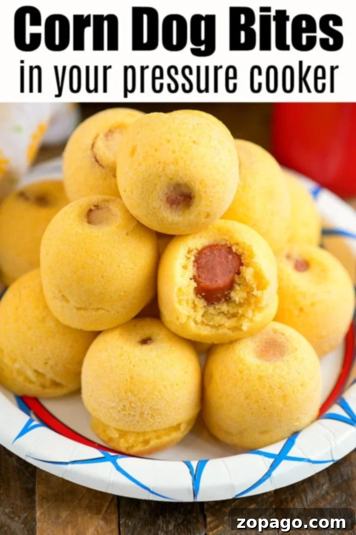 Snacks in your Instant Pot! #instantpot Pressure cooker corn dog bites served on a plate, a perfect snack or meal for kids.