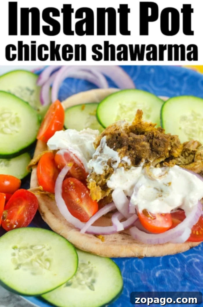Instant Pot Chicken Shawarma: Your New Favorite Dinner 9 A perfectly assembled Instant Pot chicken shawarma wrap with fresh vegetables
