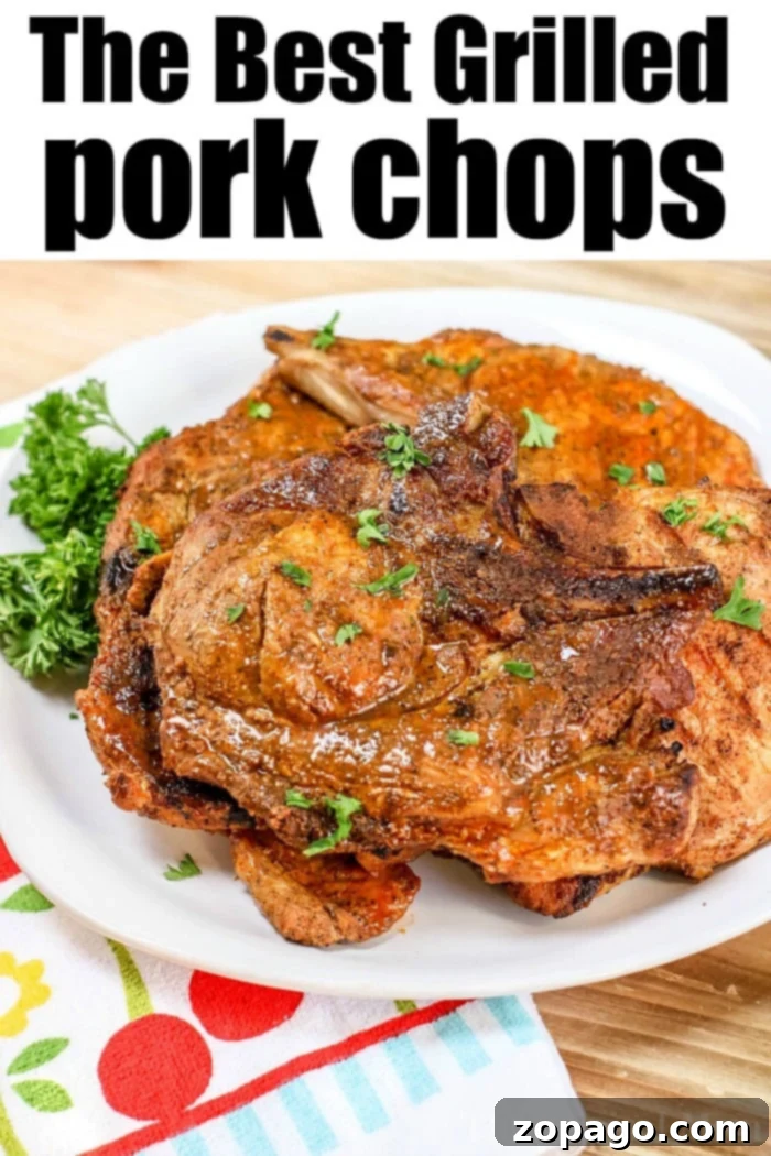 The Best Grilled Pork Chops for Your Barbecue A delectable serving of several best grilled pork chops, expertly cooked and artfully arranged, promising a satisfying meal.