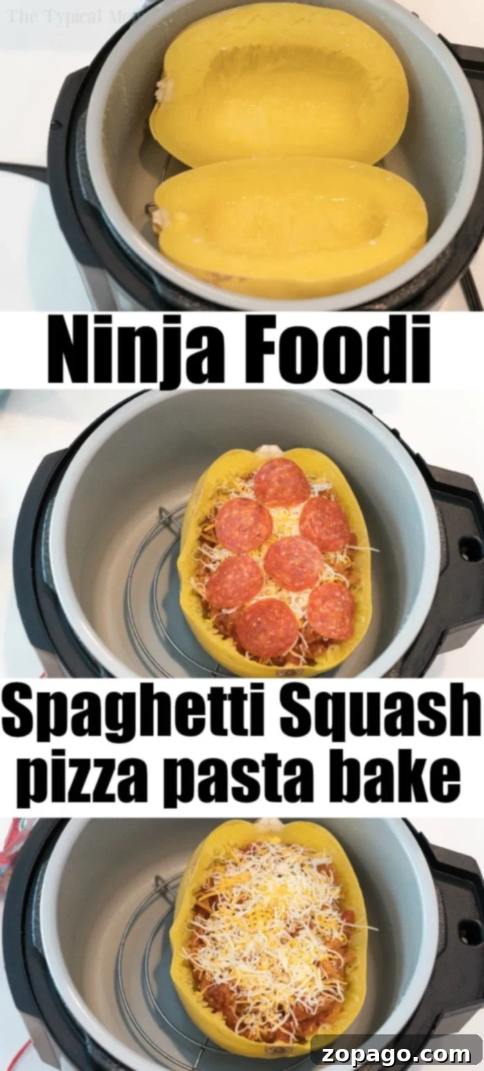 Ninja Foodi spaghetti squash pizza pasta is a low carb dinner you can make in your pressure cooker and air fryer. Just like spaghetti noodles but healthier. #ninjafoodi #ninjafoodirecipes #spaghettisquash #spaghetti #pizza #pasta Perfectly cooked spaghetti squash from the Ninja Foodi.