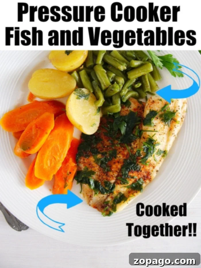 Instant Pot tilapia and vegetables cooked together for a healthy dinner. Instant Pot Tilapia served with lemon