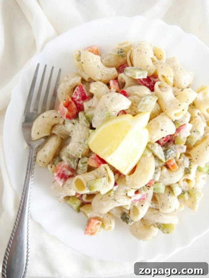 Zesty Dill Pickle Pasta Salad Without Sour Cream 2 Creamy dill pickle pasta salad, a perfect cold noodle side dish for picnics.