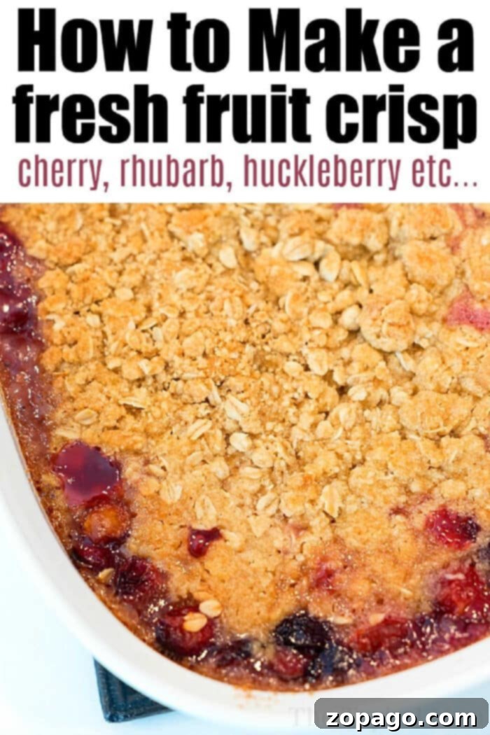 This easy cherry crisp recipe is delicious with fresh tart cherries and a crunchy oat topping. A simple yet impressive dessert. Golden-brown tart cherry crisp with a rustic oat topping, showcasing the vibrant red cherry filling, served in a white baking dish.