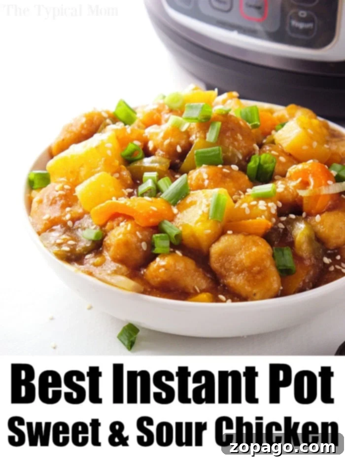 Instant Pot sweet and sour chicken made with frozen popcorn chicken is the easiest meal ever that everyone loves! Panda Express copycat recipe for sure. Instant Pot Sweet and Sour Chicken with Pineapple and Bell Peppers