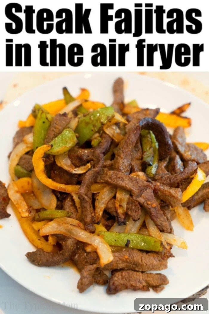 Beef air Fryer Fajitas are so easy to make! We used beef with a dry rub, onions and bell peppers and they were great in our Ninja Foodi and Cosori machines. air fryer steak fajitas
