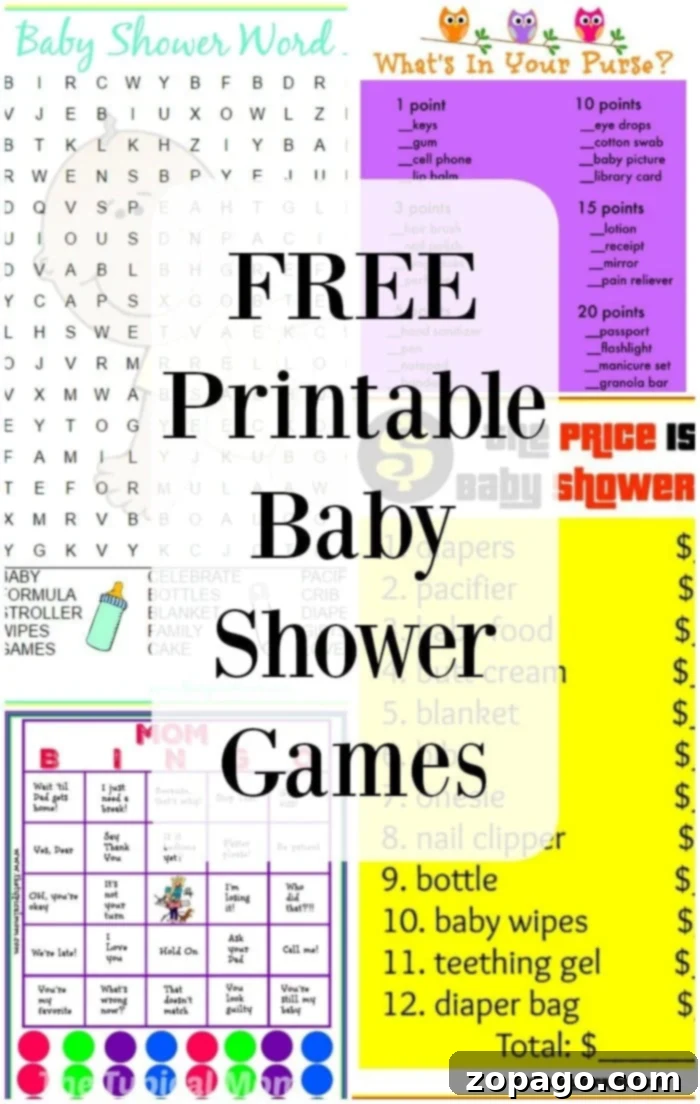 Baby shower games. #babyshower #games Collection of engaging free printable baby shower games, perfect for entertaining guests at any celebration.