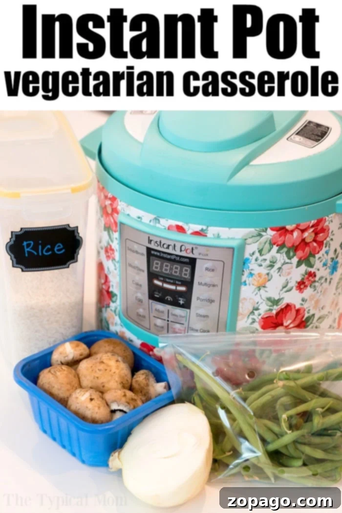 Instant Pot Creamy Mushroom Rice 4 Instant Pot vegetarian side dish featuring creamy mushroom rice with green beans, a hearty and flavorful meal.