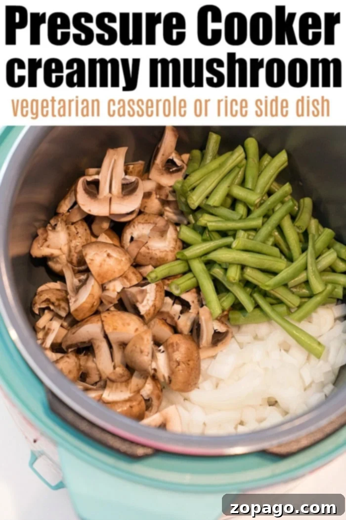 Flavorful pressure cooker mushroom rice with green beans Instant Pot Cream of Mushroom Rice served as a versatile side dish