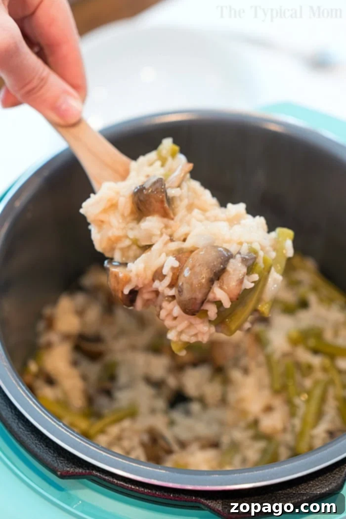 Instant Pot Creamy Mushroom Rice 9 A bowl of creamy Instant Pot mushroom rice, highlighting its rich and comforting appeal.