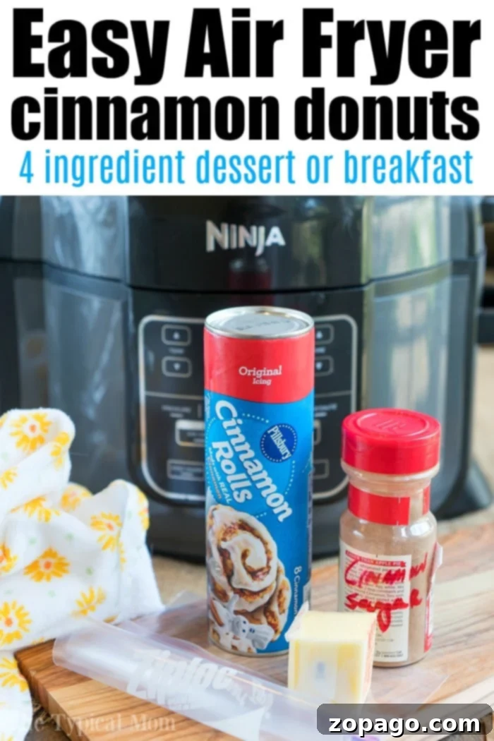 Air fryer donut recipe using cinnamon rolls and cinnamon and sugar! Soft on the inside and crispy outsides, make these in your Ninja Foodi tonight! #airfryer #airfryerrecipe #donuts #cinnamonrolls #ninjafoodi #ninjafoodirecipes #dessert ninja foodi donuts
