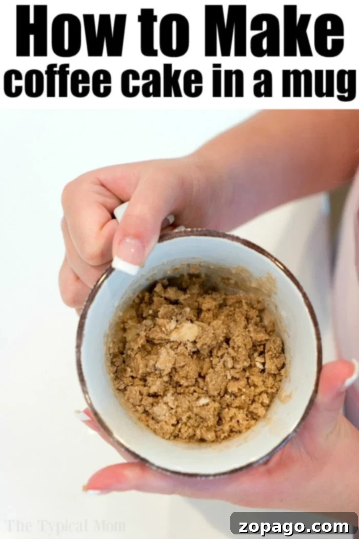 Instant Coffee Cake Mug 6 A beautifully cooked coffee cake in a mug, topped with streusel