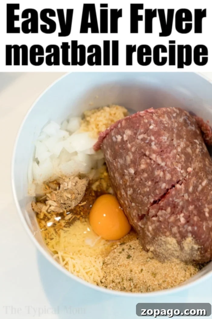 Easy Air Fryer Meatballs 5 A serving of perfectly cooked air fryer meatballs, highlighted by descriptive alt text for SEO.