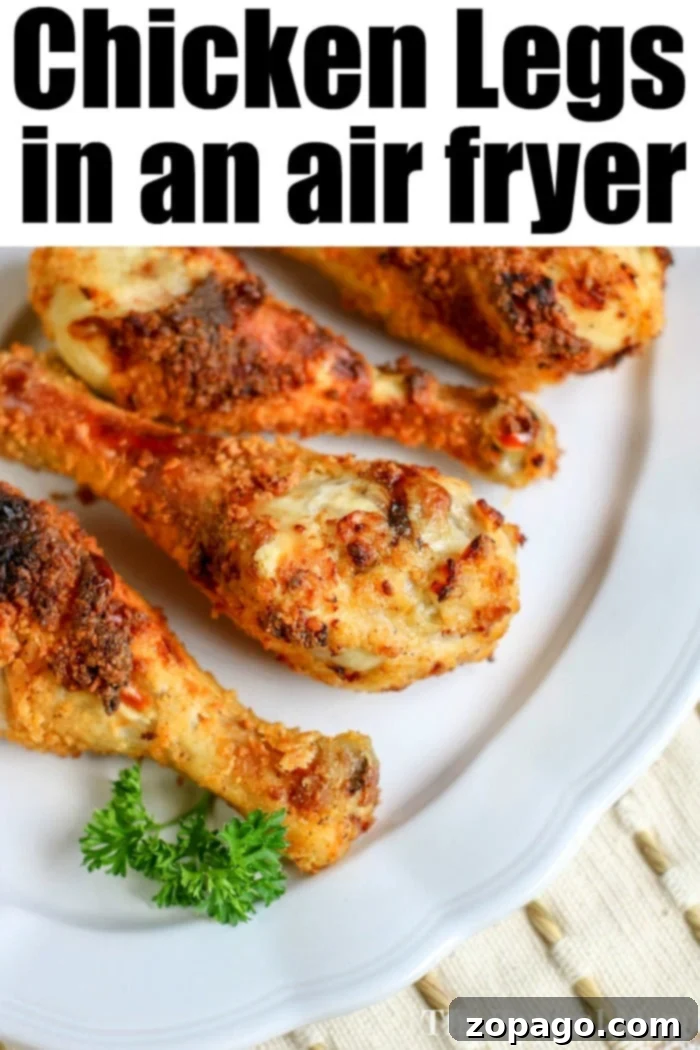 Crispy Air Fryer Buttermilk Chicken Legs 9 Crispy Air Fryer Chicken Legs, golden brown and ready to eat