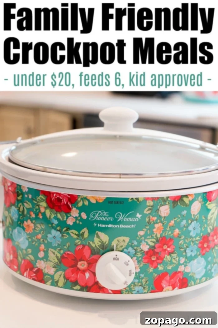 A collection of easy, cheap crockpot meals perfect for family dinners. Featuring comforting ground beef, cheeseburger, macaroni, and cheesy casserole dishes.