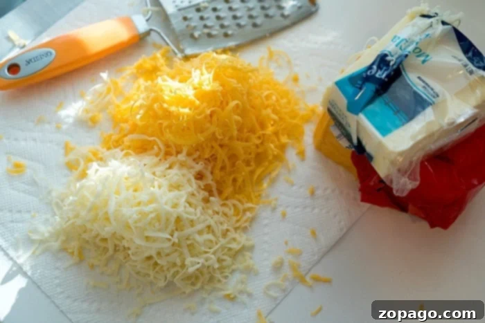 Freshly shredded cheese for a creamy casserole