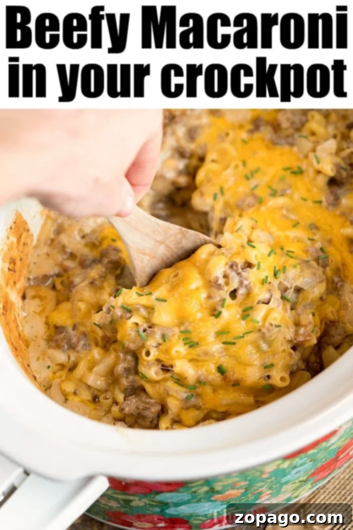 Hearty crockpot macaroni hamburger casserole