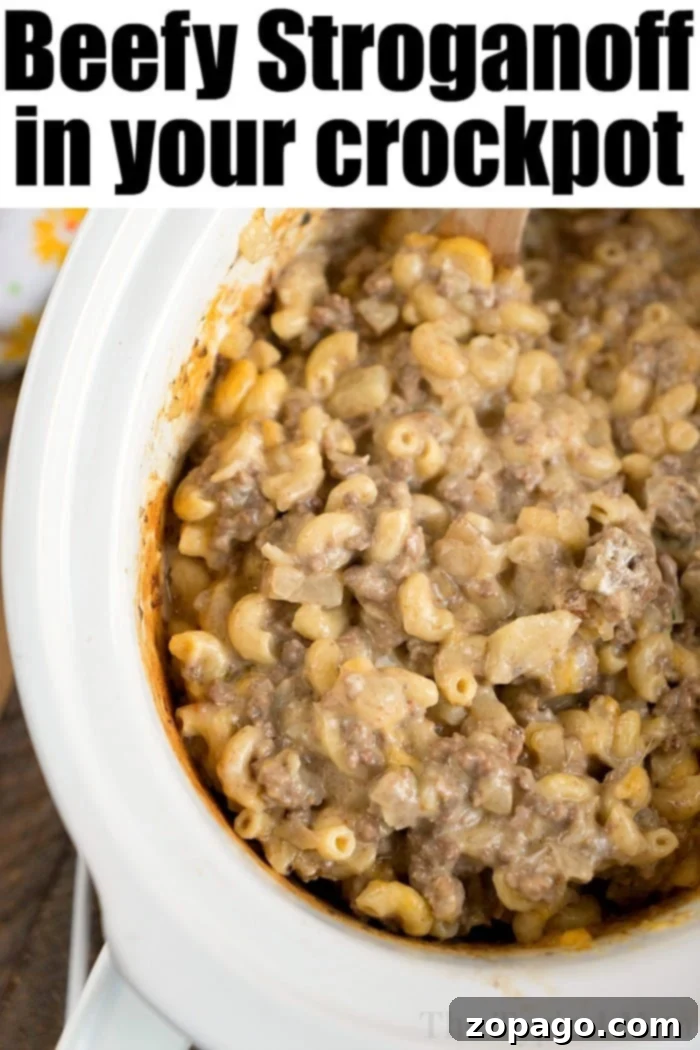 Hearty crockpot ground beef stroganoff, a classic comfort food