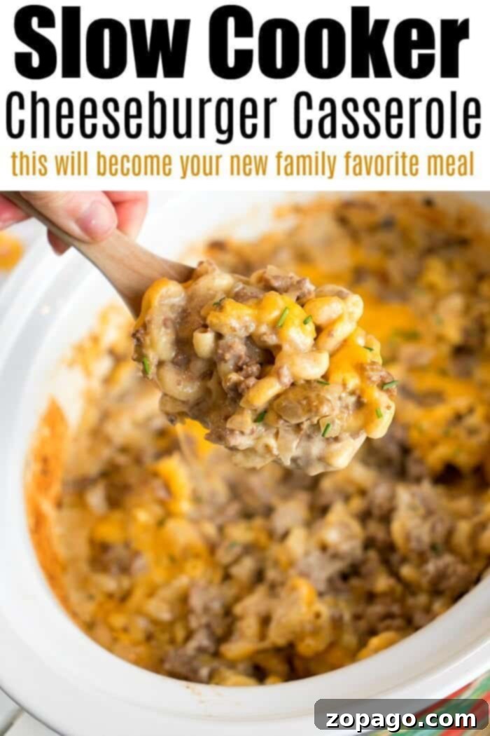 Delicious Crockpot Hamburger Casserole served in a bowl with fresh herbs