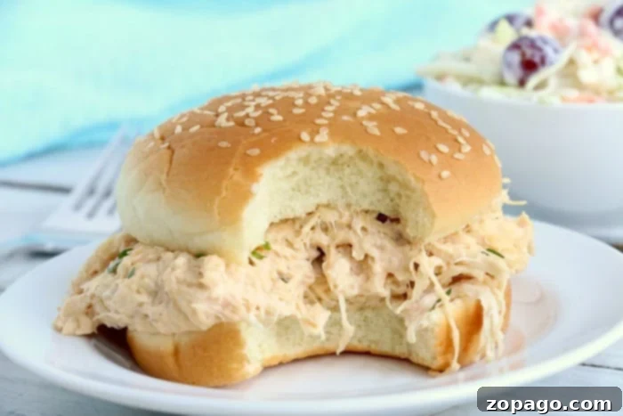 A serving of the best Crockpot Crack Chicken, highlighting its creamy texture.