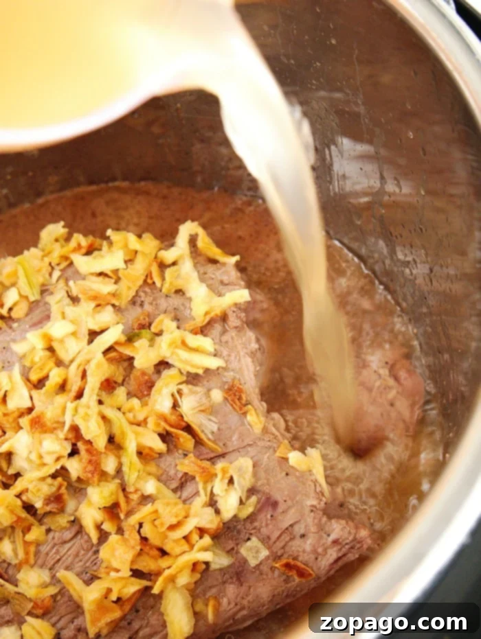 Savory Instant Pot French Dip 6 Pressure cooker French Dip ready to be served