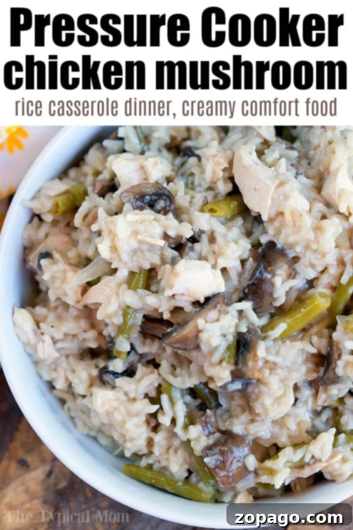 Chicken Mushroom Casserole: A September Instant Pot Favorite Creamy Pressure Cooker Chicken and Mushroom Casserole, a comforting and hearty dinner option for September.