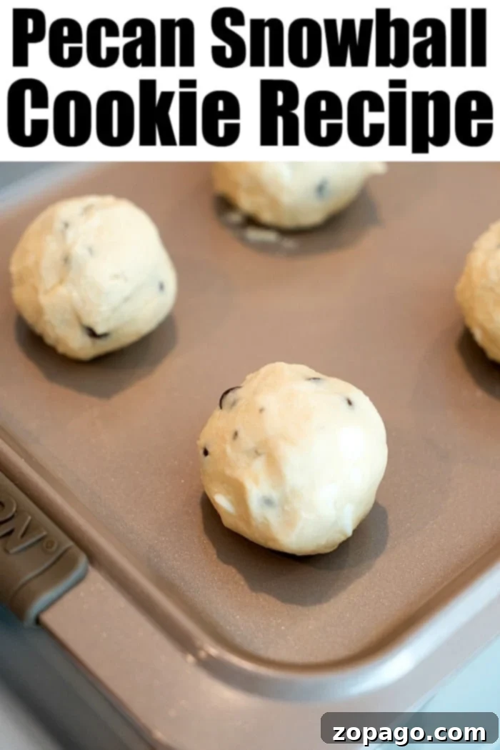 Snowball cookies are the classic shortbread Christmas cookies you remember from your childhood. Add nuts or chocolate chips for a yummy treat. #snowballcookies #christmascookies #cookies #shortbread An array of delicious walnut snowball cookies, heavily coated in powdered sugar, symbolizing festive cheer.