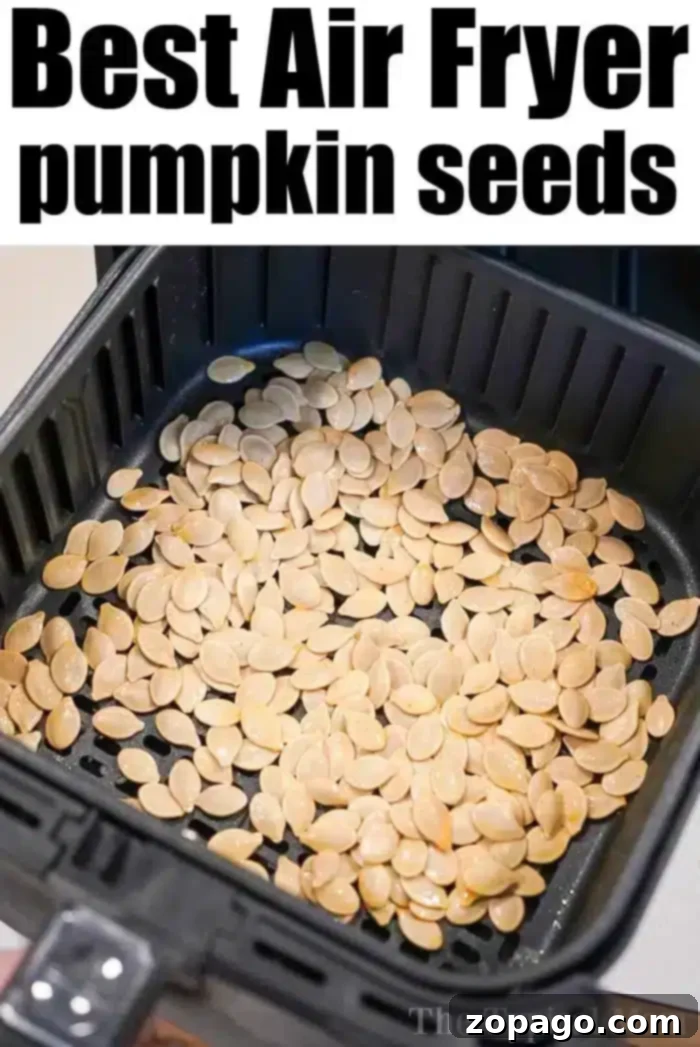 Air fryer pumpkin seeds are easy to make and SO much better than store bought! If you're ready to make crispy homemade pumpkin seeds at home, this is how! #airfryer #airfryerrecipes #ninjafoodi #pumpkinseeds #homemade #crispy #airfryerpumpkinseeds #thetypicalmom An air fryer basket filled with a single layer of pumpkin seeds. These crispy, perfectly roasted snacks are sure to delight.