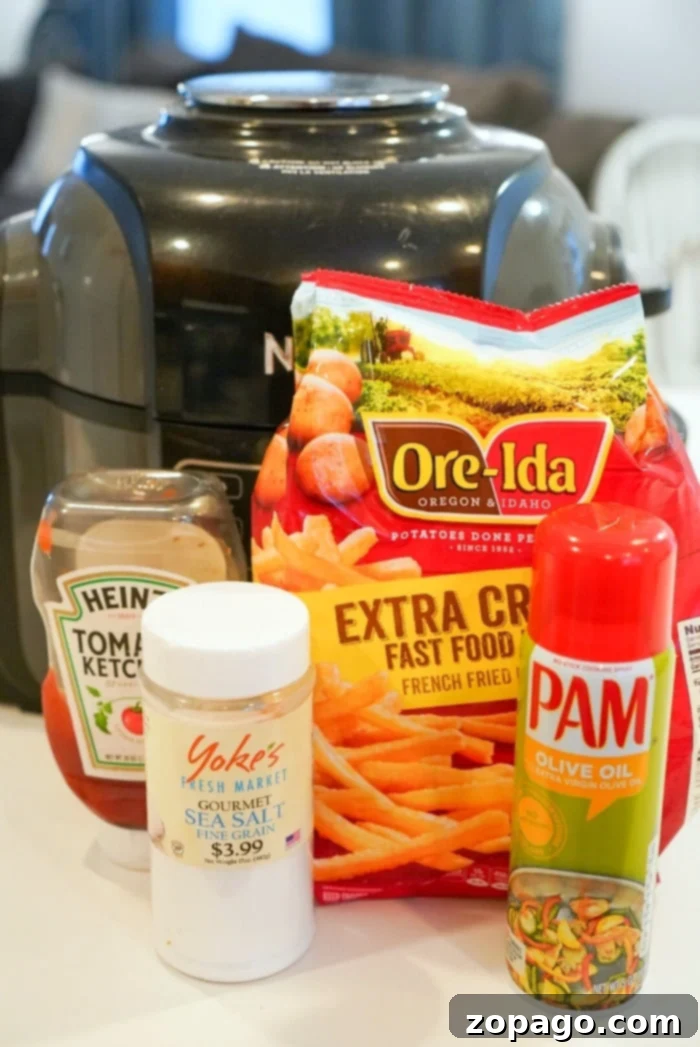 Ninja Foodi french fries air fryer style are the best!! Crispy just like at a restaurant but healthier since you do NOT have to fry them in oil. Game Changer! #airfryer #airfryerfrenchfries #frenchfries #ninjafoodi #foodi Ninja Foodi frozen french fries, perfectly cooked and golden in the air fryer.