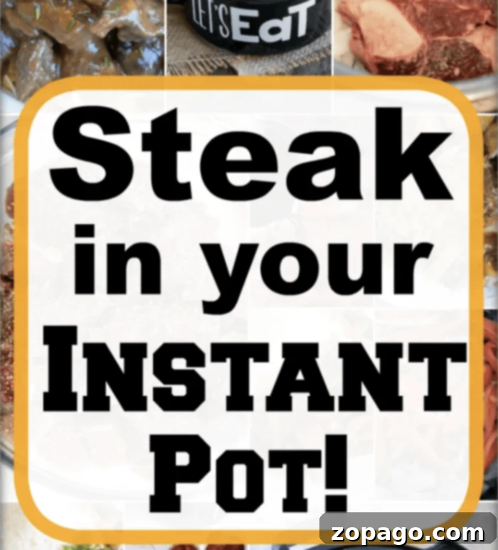Steak in your Instant Pot! Lots of recipes. #instantpotsteak #steak #instantpotrecipeseasy Delicious Instant Pot steak recipes, including perfectly seared steak and flavorful sides, all in one pot.