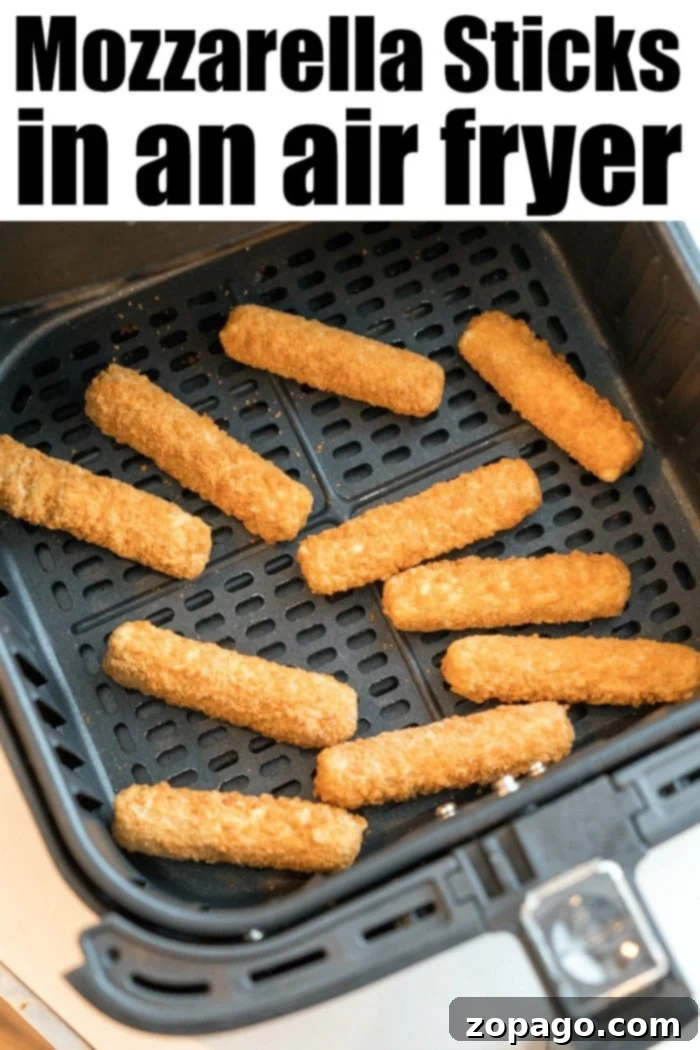 Achieve golden, crispy air fryer mozzarella sticks effortlessly. Air fryer mozzarella sticks, perfectly golden and crispy, ready to be served.