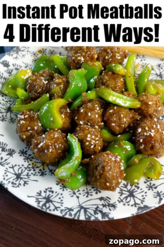 Instant Pot meatballs can be made 4 different ways with frozen meatballs from the store! Get ready for the best pressure cooker dinner or appetizer. #instantpotmeatballs #meatballs #frozenmeatballs #instapot #instantpotrecipes #thetypicalmom A serving platter of Instant Pot Meatballs, garnished with fresh parsley.