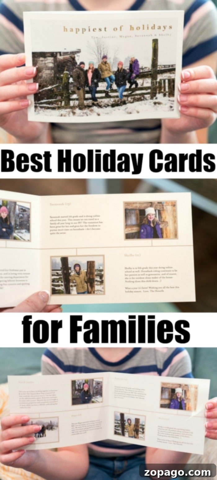 Heartwarming Christmas Cards for Loved Ones 3 A family Christmas card showcasing a personalized update for each child