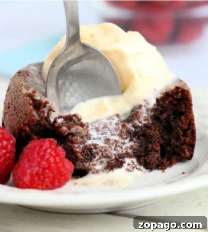 Easy Air Fryer Cake 2 Lava Chocolate Air Fryer Cake - a rich, molten chocolate dessert in a ramekin, fresh from the air fryer.